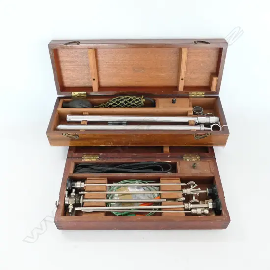 CYSTOSCOPE, IN BOX, BY GENITO-URINARY MFG CO, LONDON and  ALLEN & HANBURYS LONDON MEDICAL INSTRUMENT SET IN MAHOG BOX